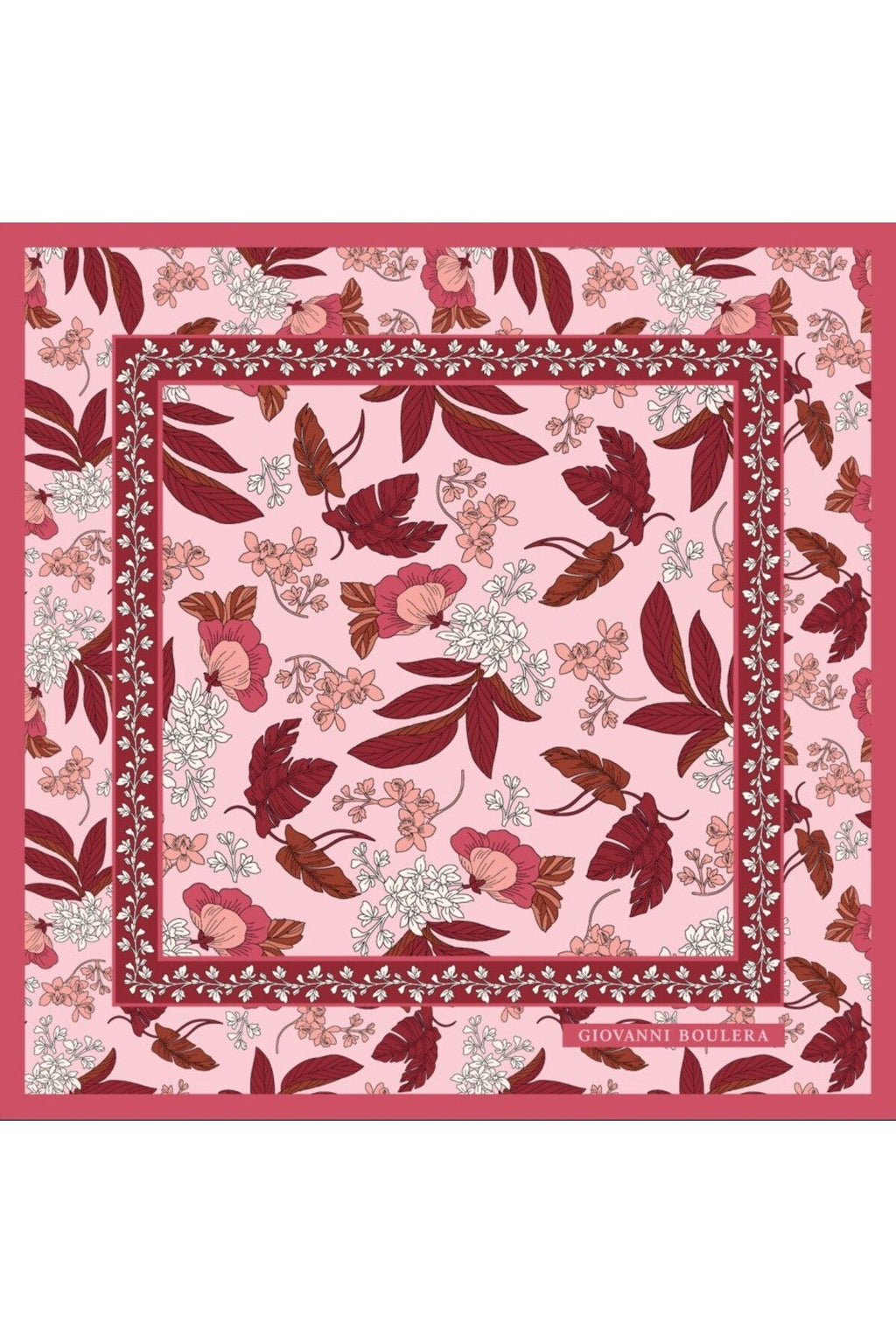 Pembe ve Kırmızı Çiçek Desenli,Çift Taraf Baskı,Süper El Dikişi,16 mm Mulberry Twill İpek Şal