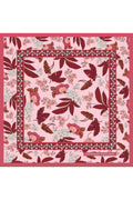 Pembe ve Kırmızı Çiçek Desenli,Çift Taraf Baskı,Süper El Dikişi,16 mm Mulberry Twill İpek Şal