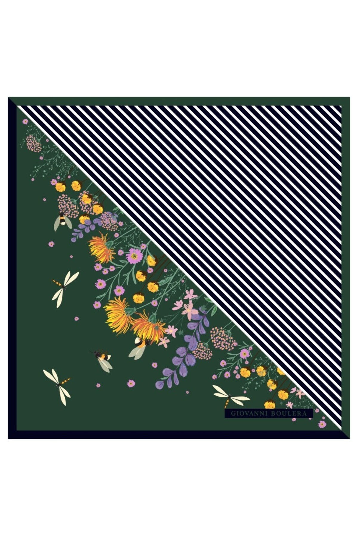 Green Floral Print, Double-Sided, Hand-Rolled, 16mm Mulberry Twill Silk Scarf