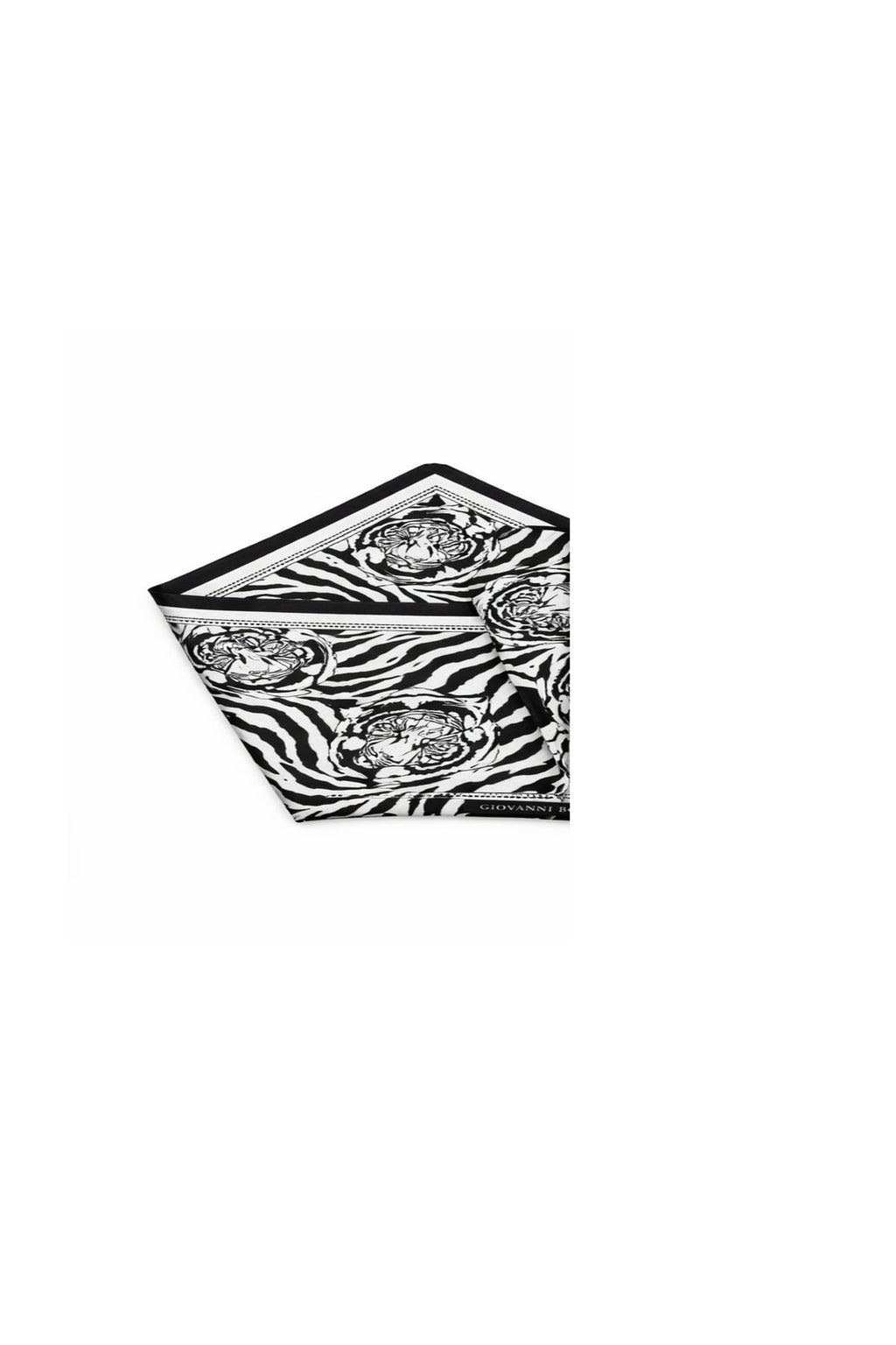 Kaplan Figürü ile Tasarlanmış Sİyah ve Beyaz Desenli Mulberry Twill İpek Eşarp Şal