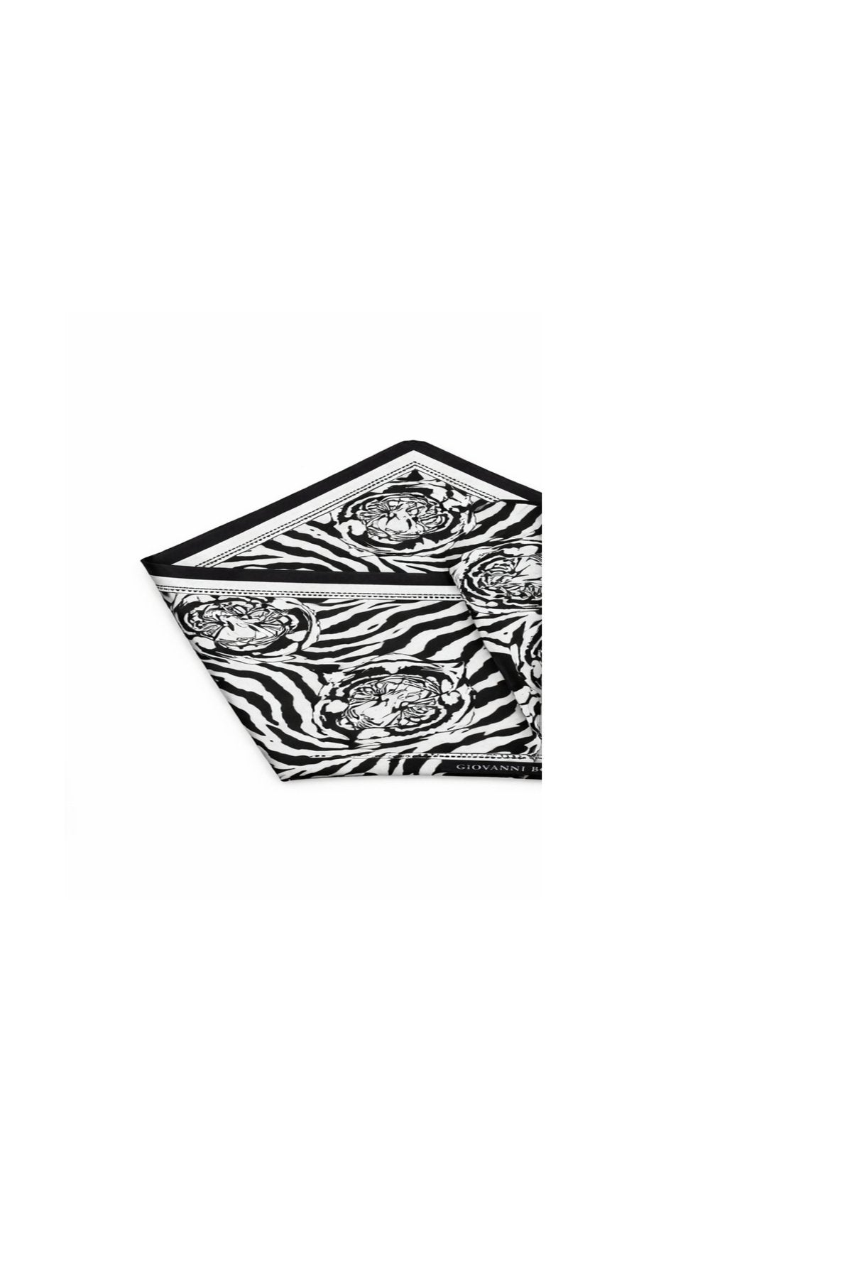 Kaplan Figürü ile Tasarlanmış Sİyah ve Beyaz Desenli Mulberry Twill İpek Eşarp Şal