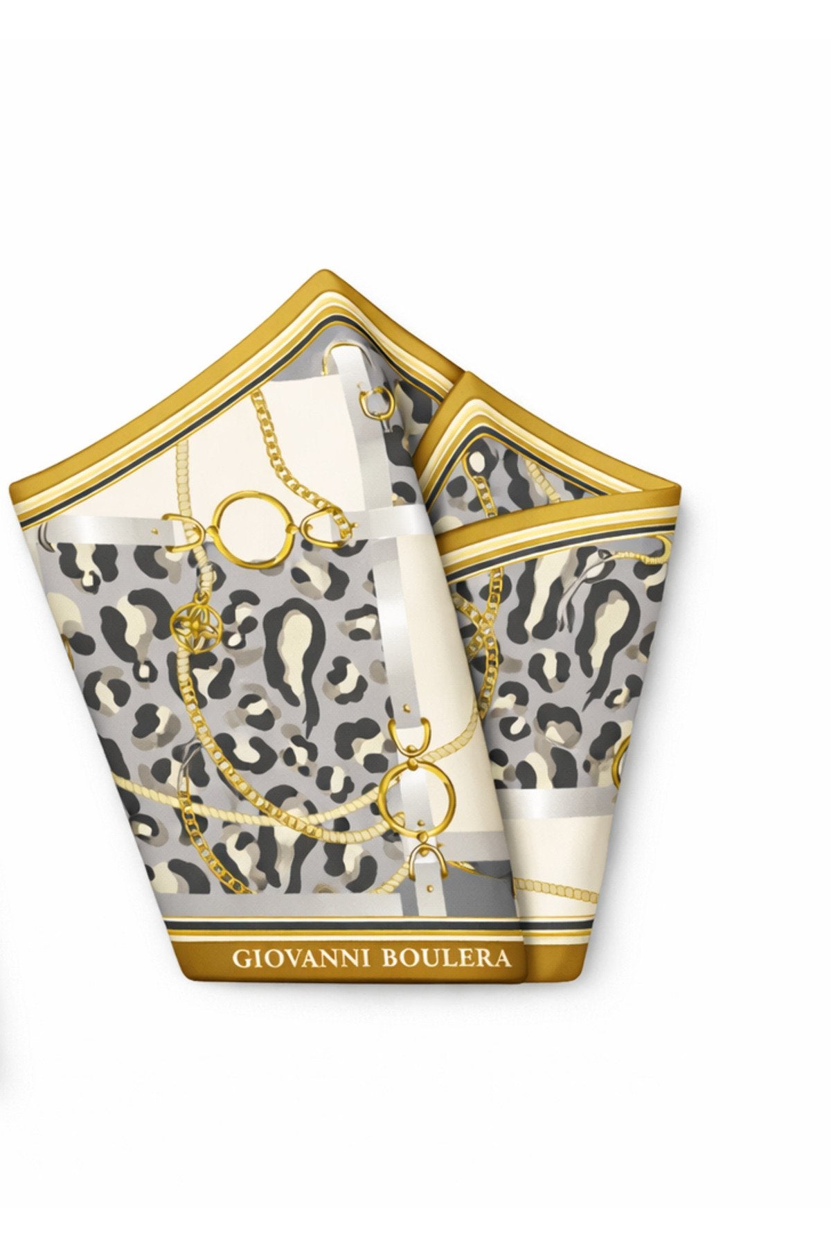 Leopard Print with Gold Chain, Double-Sided Print, Super Hand-Stitched, 16mm 100% Mulberry Twill Silk Scarf