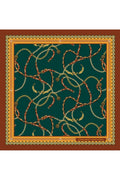 Petrol Yeşili ve Zincir Desenli,Çift Taraf Baskı,Süper El Dikişi,16 mm Mulberry Twill İpek Şal,Eşarp