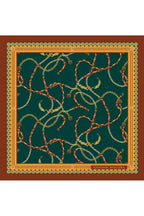 Petrol Yeşili ve Zincir Desenli,Çift Taraf Baskı,Süper El Dikişi,16 mm Mulberry Twill İpek Şal,Eşarp