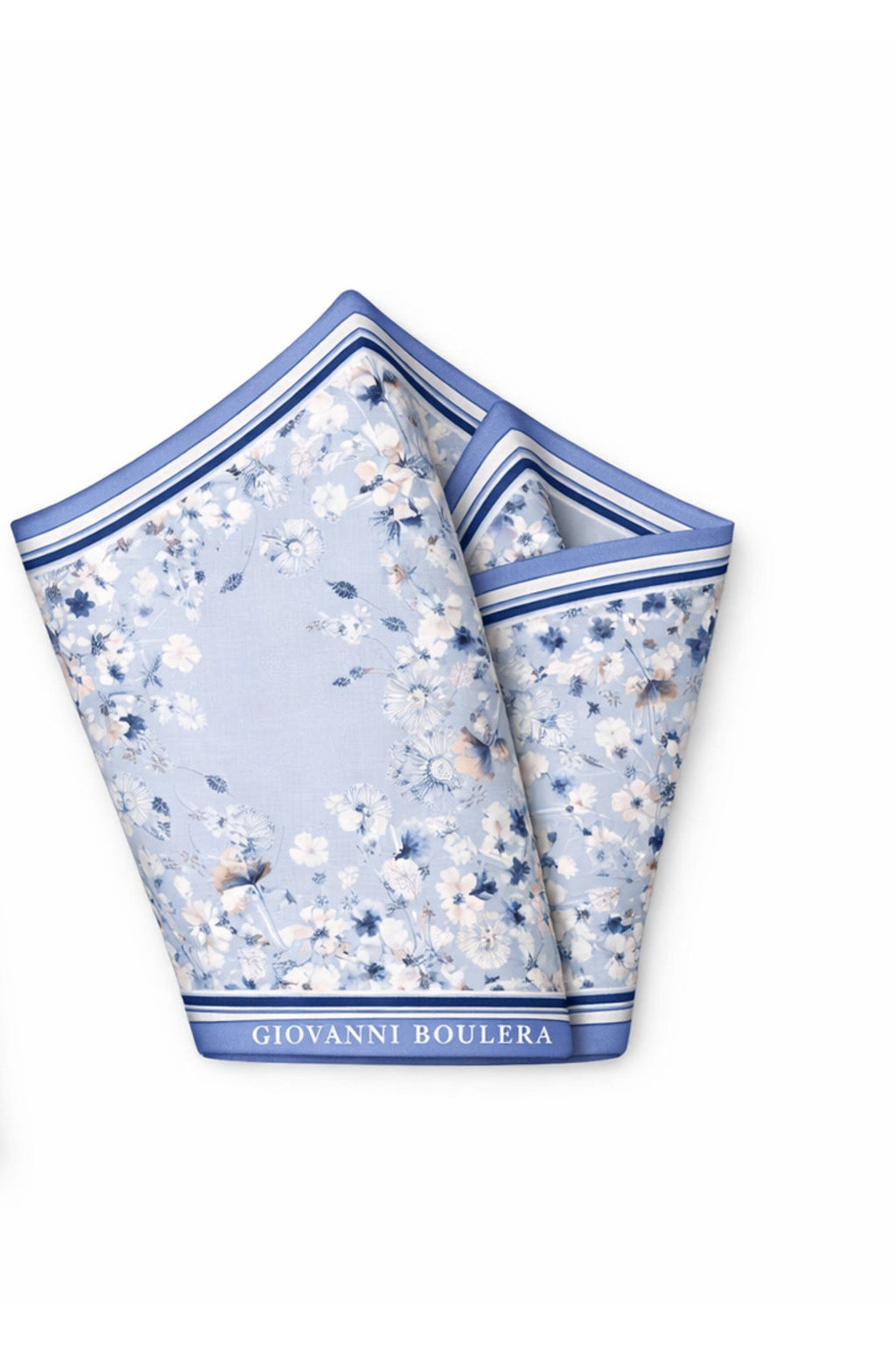 Blue Spring Floral Patterned, Double-Sided Print, Super Hand-Stitched, 16 mm 100% Mulberry Twill Silk Shawl, Scarf
