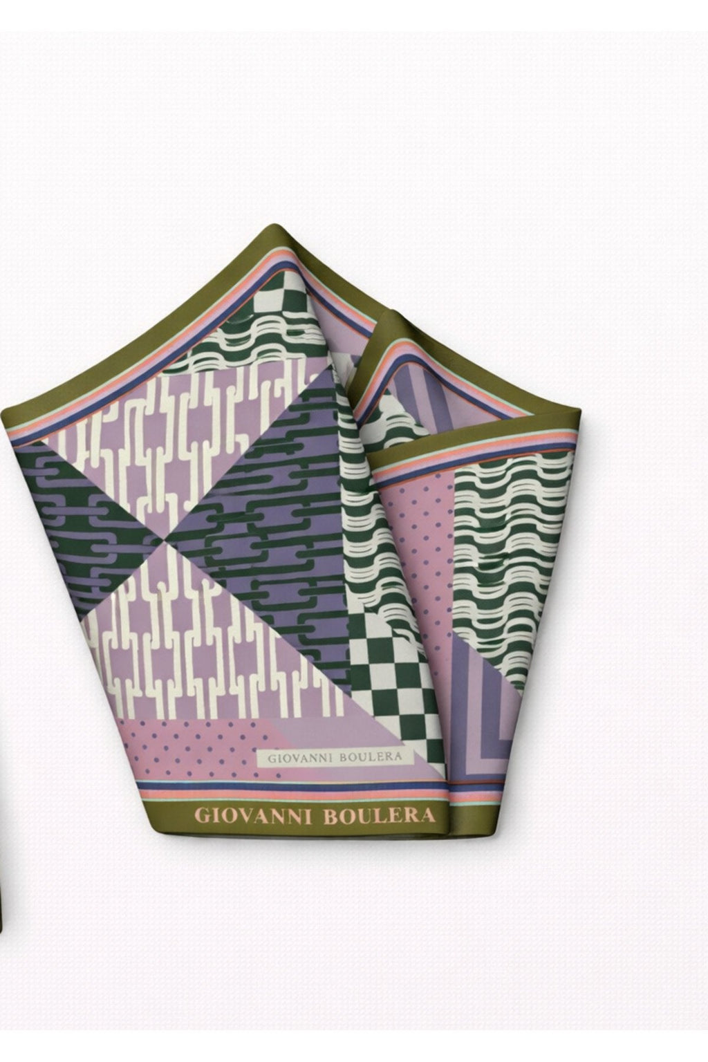 Geometric Patterned, Double-Sided Print, Super Hand-Stitched, 16mm Mulberry Twill Silk Scarf
