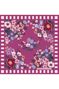 Women's Mulberry Twill Silk Scarf with Colorful Floral Pattern on a Purple Background
