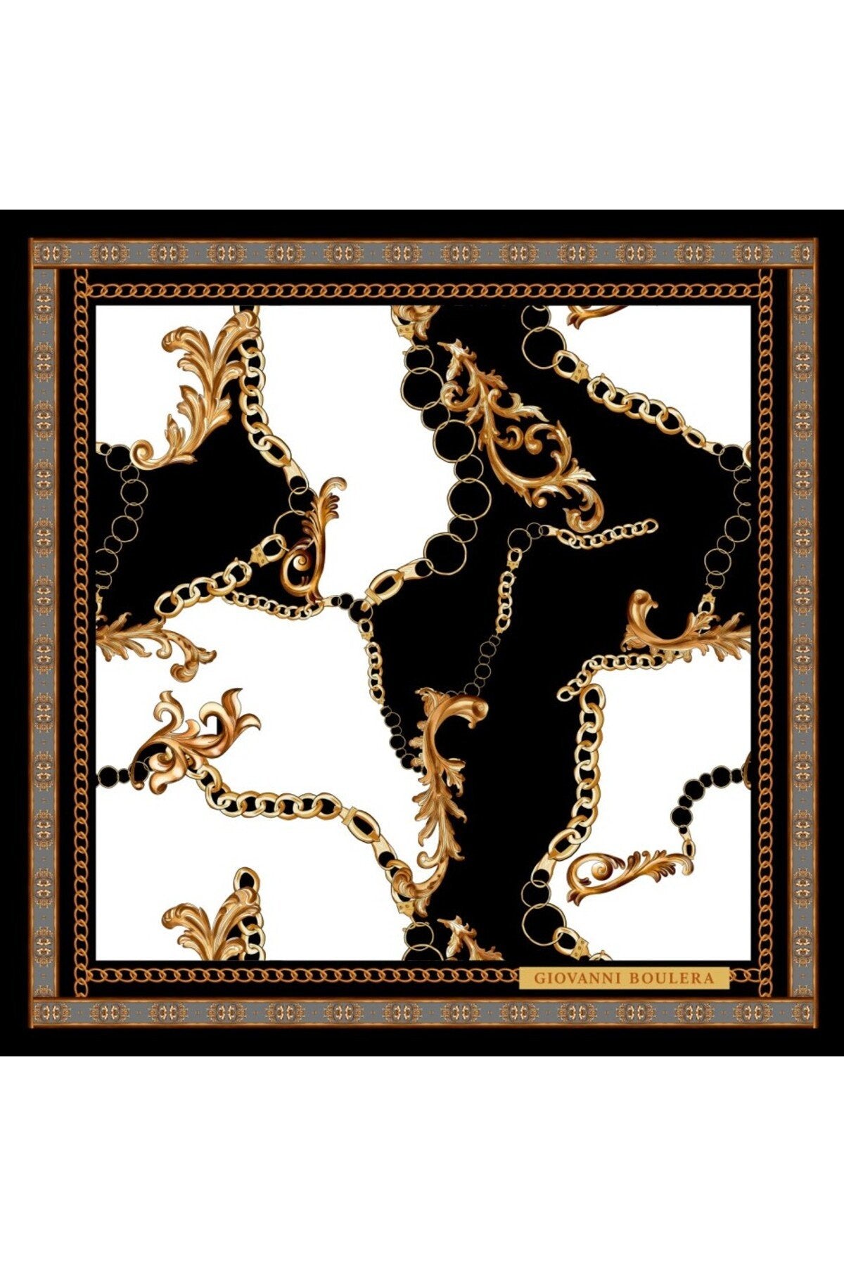 Baroque Chain Pattern Mulberry Twill Silk Scarf Shawl 4100265-F 65cmx65cm