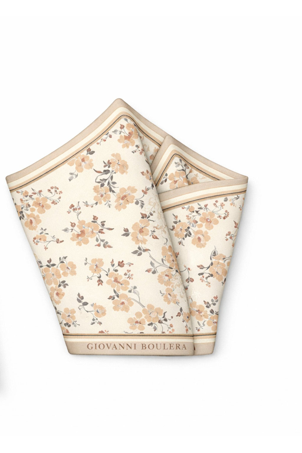 Cream Base Floral Pattern Double-Sided Print, Super Hand-Rolled Hem, 16mm Mulberry Twill Silk Scarf