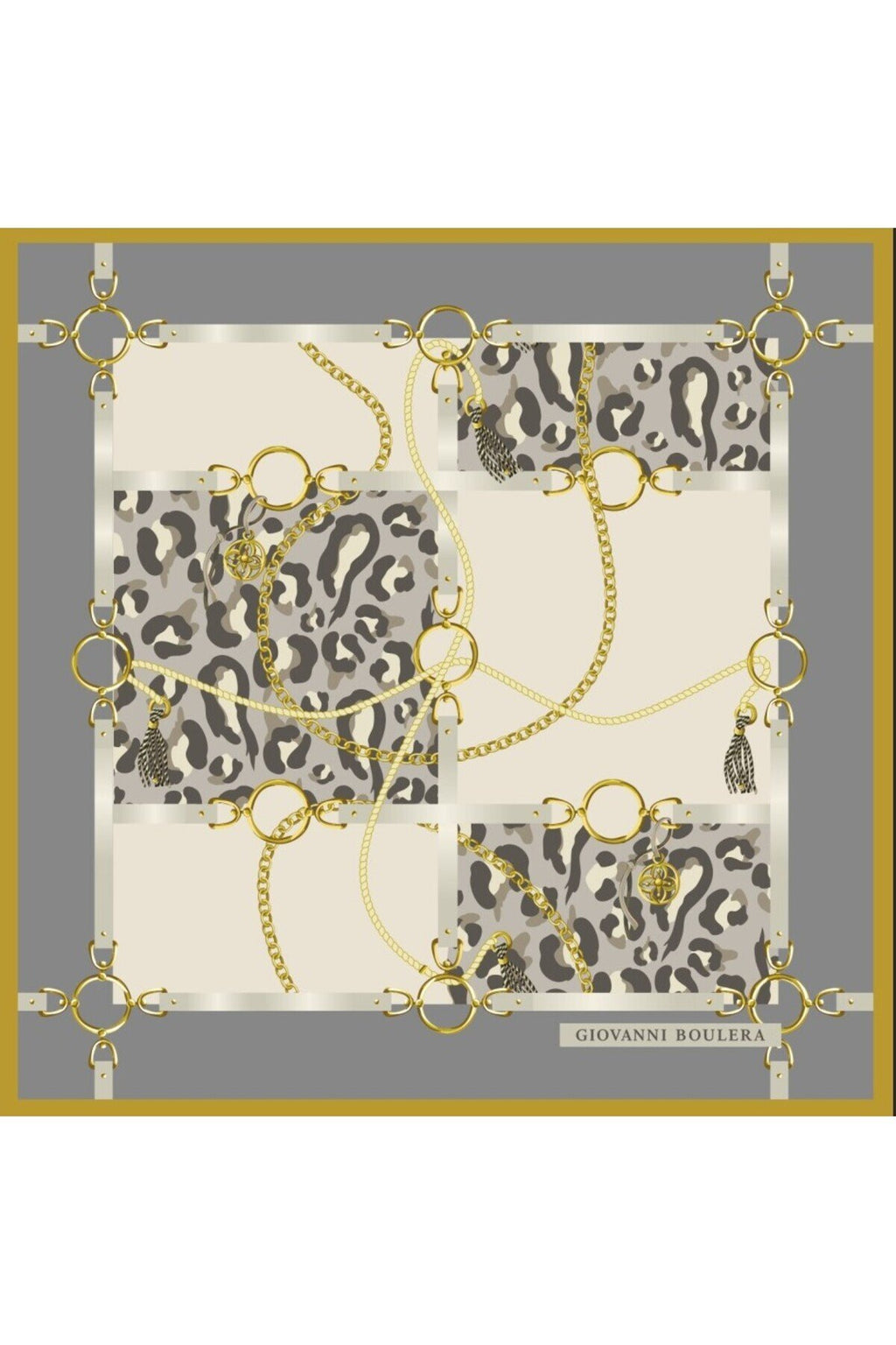 Leopar Desenli Altın Zincirli,Çift Taraf Baskı ,Süper El Dikişi,16 mm %100 Mulberry Twill İpek Şal