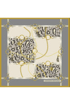 Leopar Desenli Altın Zincirli,Çift Taraf Baskı ,Süper El Dikişi,16 mm %100 Mulberry Twill İpek Şal