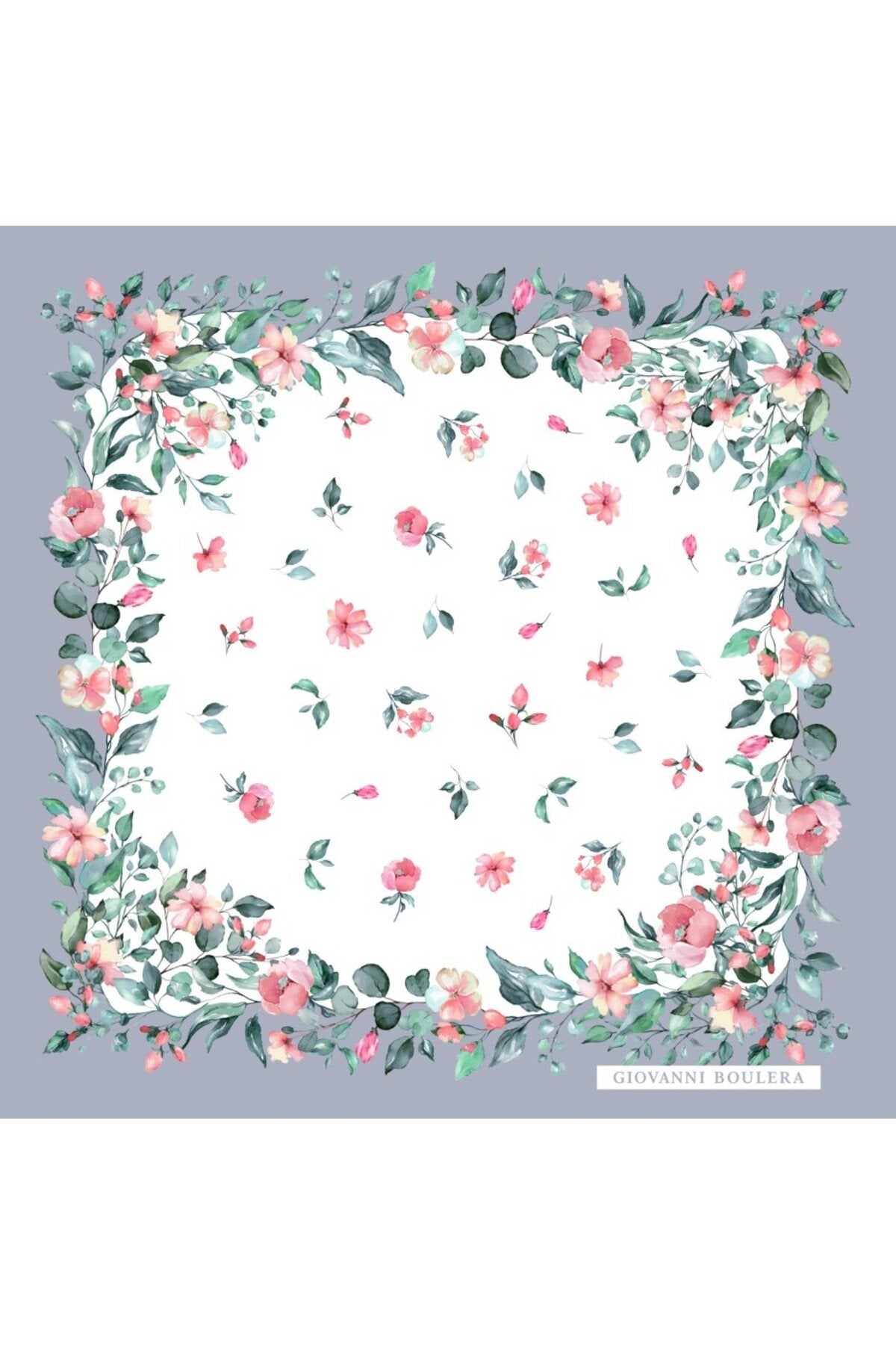 Lilac, White Floral Pattern, Double-Sided Print, Super Hand-Stitched, 16mm 100% Mulberry Twill Silk Shawl, Scarf
