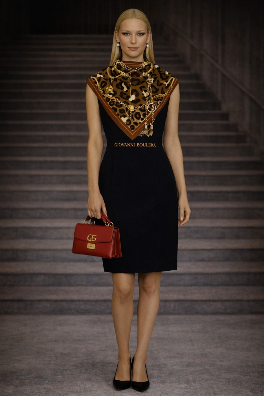 Brown Chain Pattern Square, Double-Sided Print, Super Hand-Stitched, 16mm 100% Mulberry Twill Silk Scarf