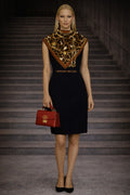 Brown Chain Pattern Square, Double-Sided Print, Super Hand-Stitched, 16mm 100% Mulberry Twill Silk Scarf