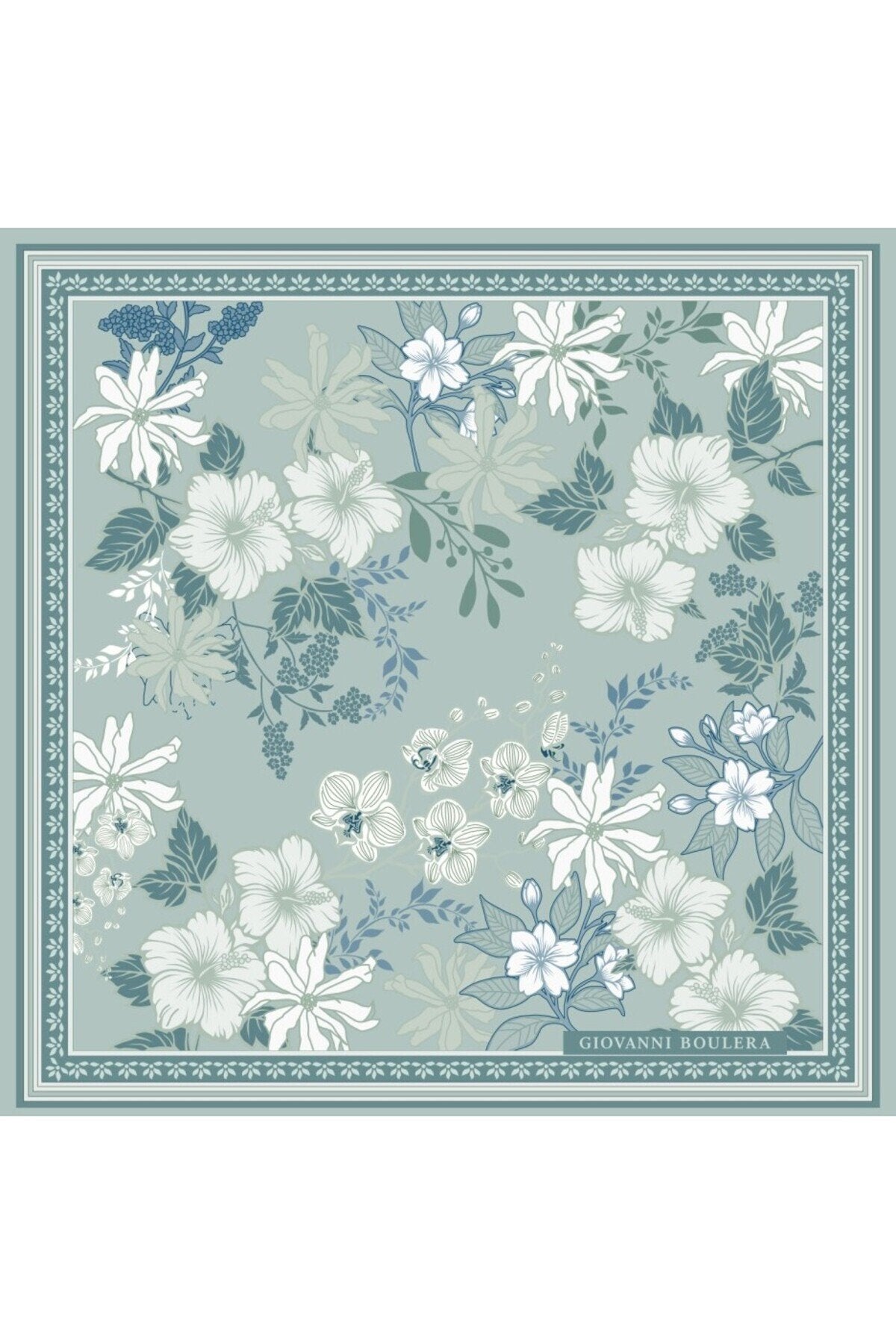 Gri Tonlu Çiçek Desenli,Çift Taraf Baskı,Süper El Dikişi,16 mm Mulberry Twill İpek Şal,Eşarp