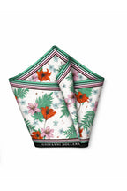 Lilac Floral Pattern Mulberry Twill Silk Scarf with Green and Pink Frames