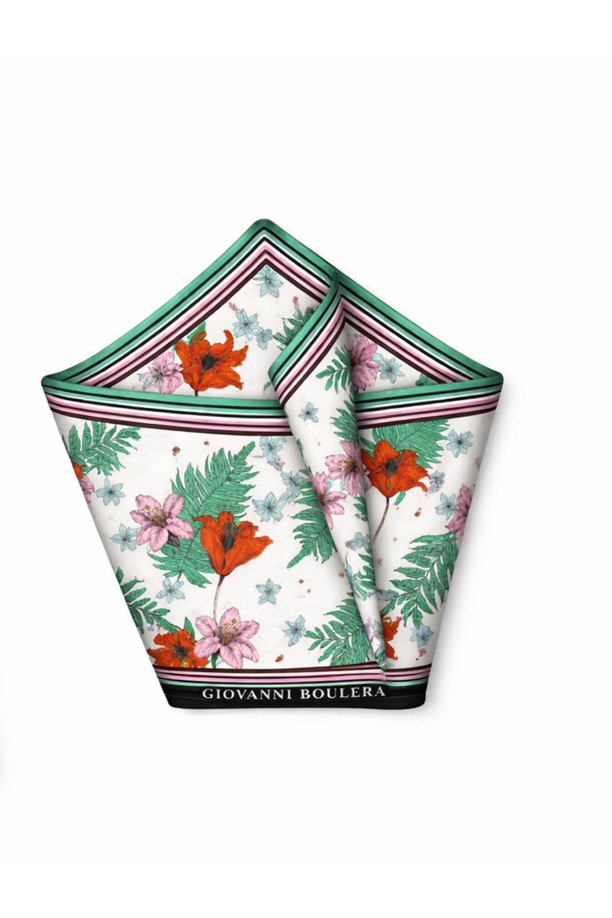 Lilac Floral Pattern Mulberry Twill Silk Scarf with Green and Pink Frames