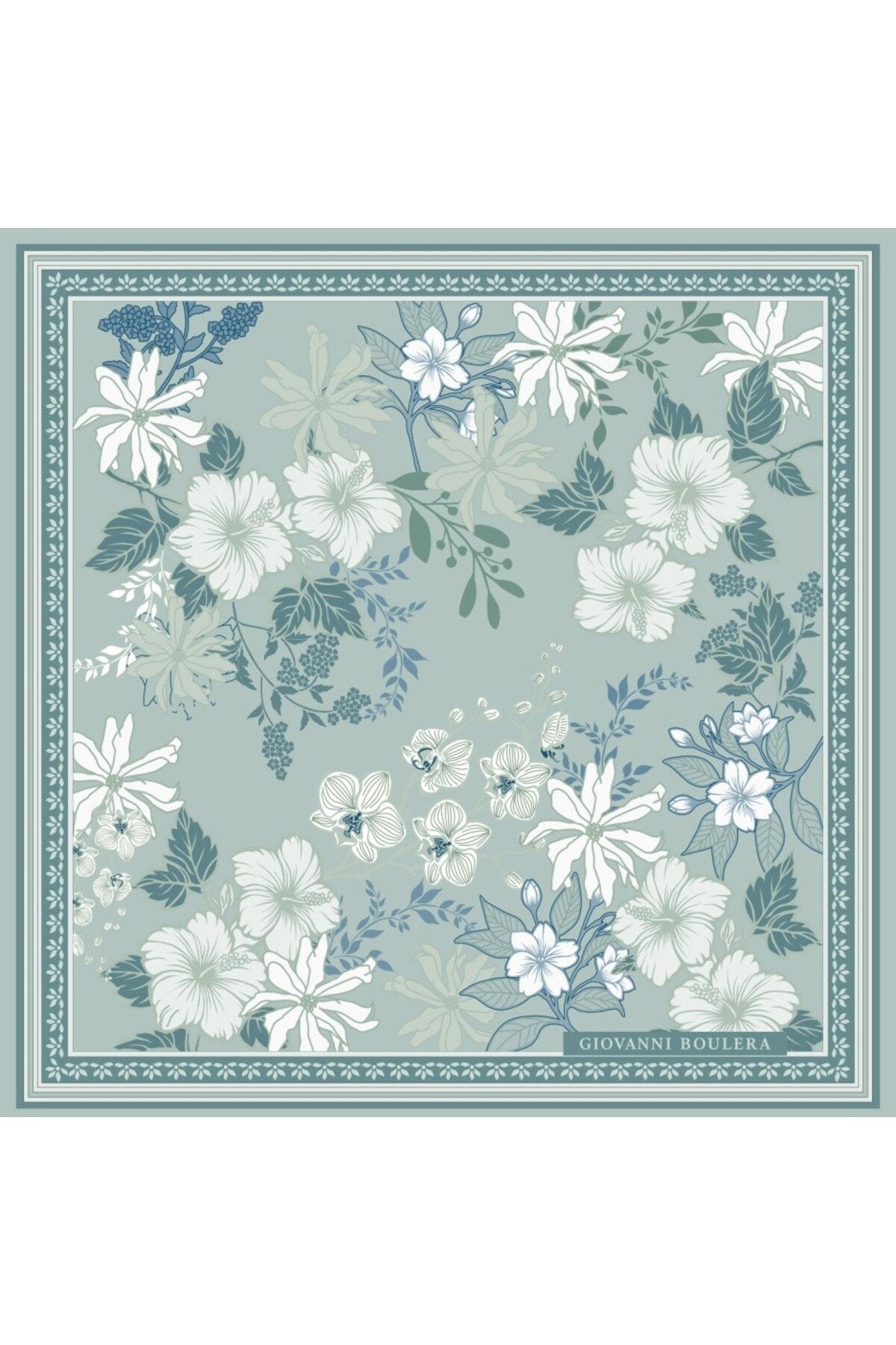 Grey Floral, Double-Sided Print, Super Hand Stitched, 16mm Mulberry Twill Silk Scarf