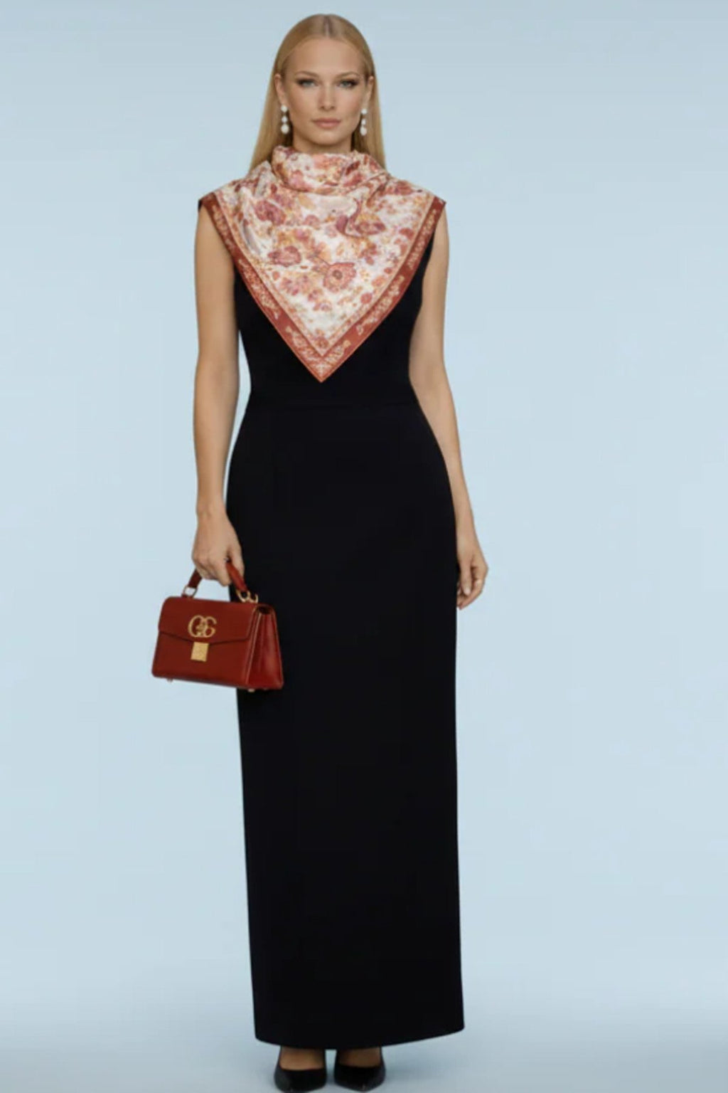 Pembe Çiçek Desenli Mulberry Twill İpek Fular 41006651 65cmx65cm