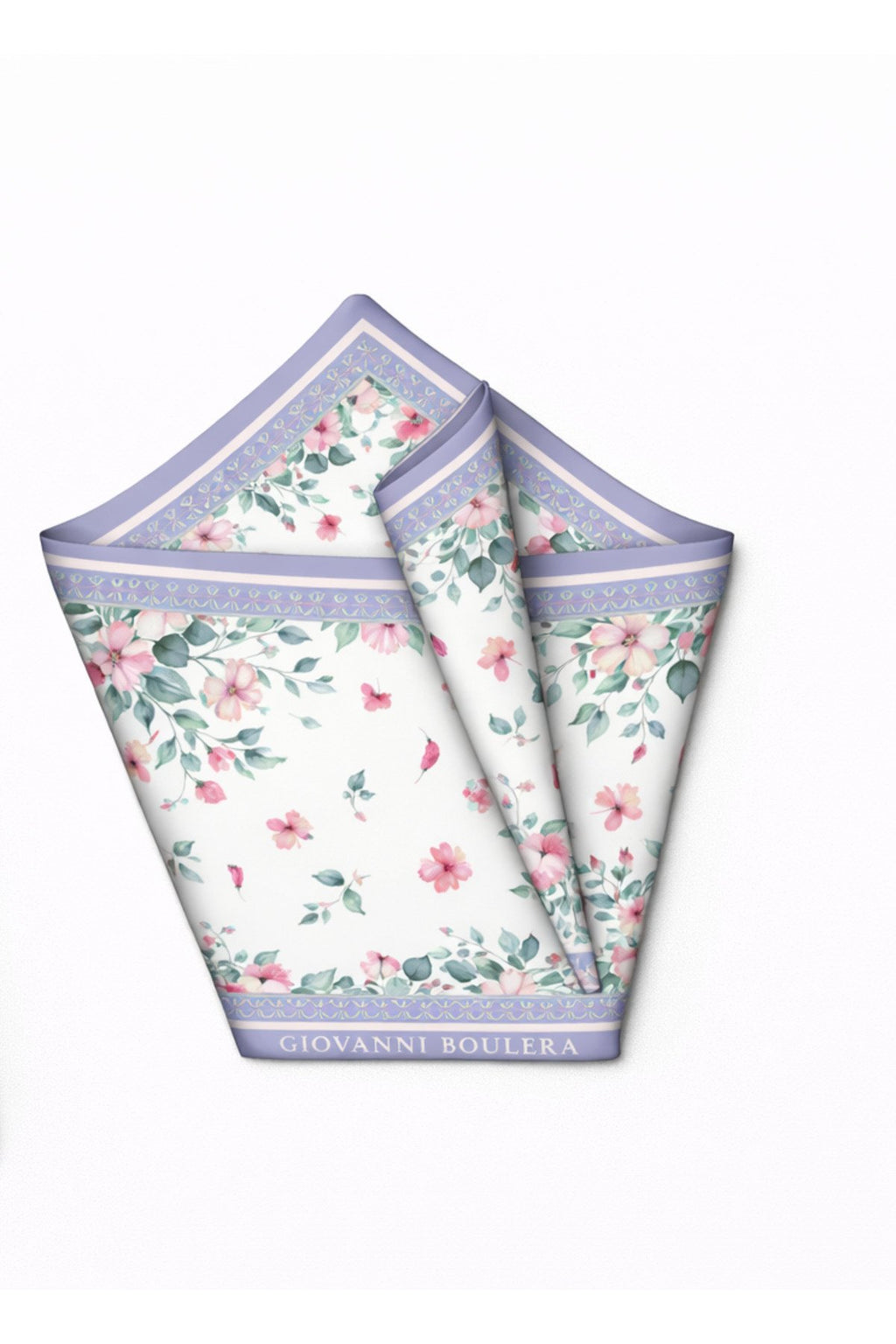 Lilac, White Floral Pattern, Double-Sided Print, Super Hand-Stitched, 16mm 100% Mulberry Twill Silk Shawl, Scarf