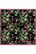 Black and Green Toned Floral Pattern, Double-Sided Print, Super Hand Stitched, 16mm Mulberry Twill Silk Scarf, Shawl