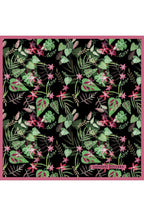 Black and Green Toned Floral Pattern, Double-Sided Print, Super Hand Stitched, 16mm Mulberry Twill Silk Scarf, Shawl