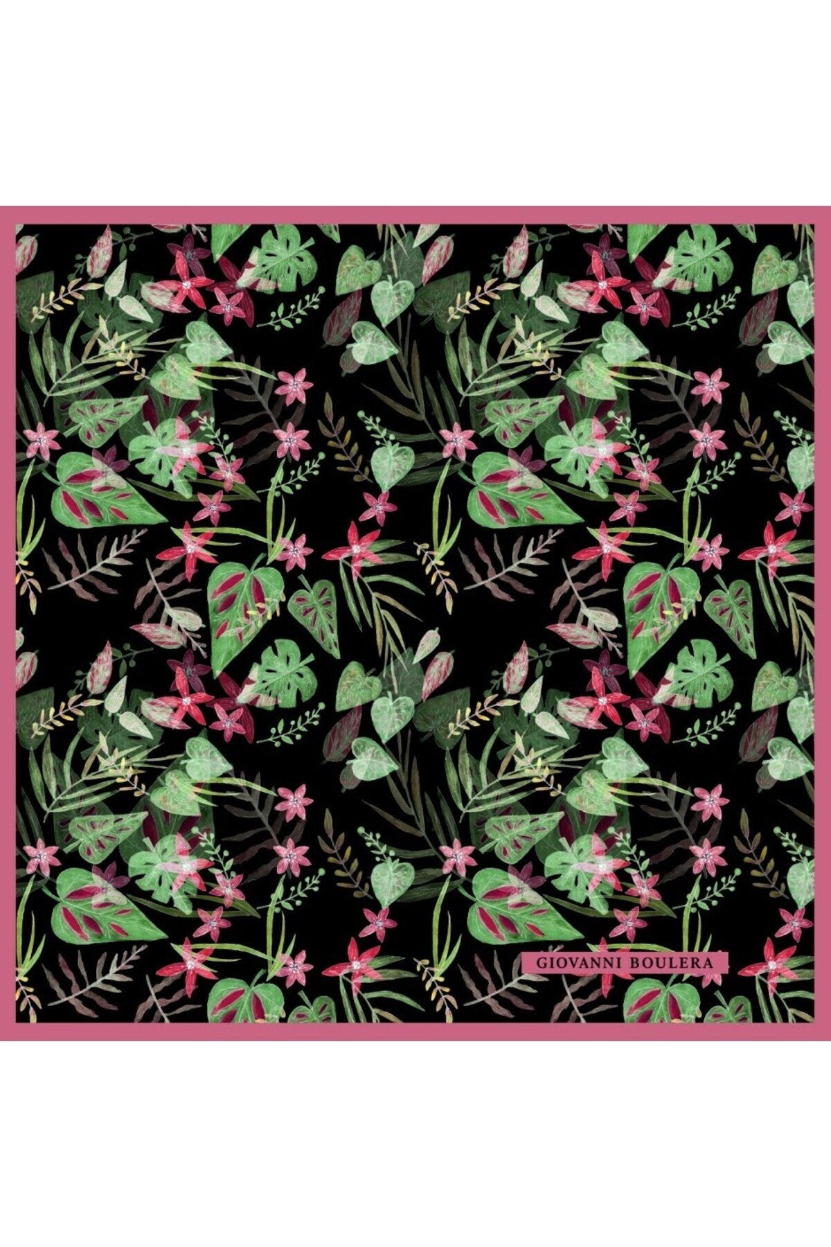 Black and Green Toned Floral Pattern, Double-Sided Print, Super Hand Stitched, 16mm Mulberry Twill Silk Scarf, Shawl