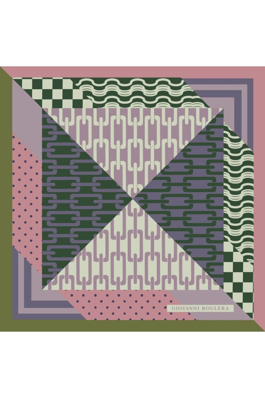 Geometric Patterned, Double-Sided Print, Super Hand-Stitched, 16mm Mulberry Twill Silk Scarf