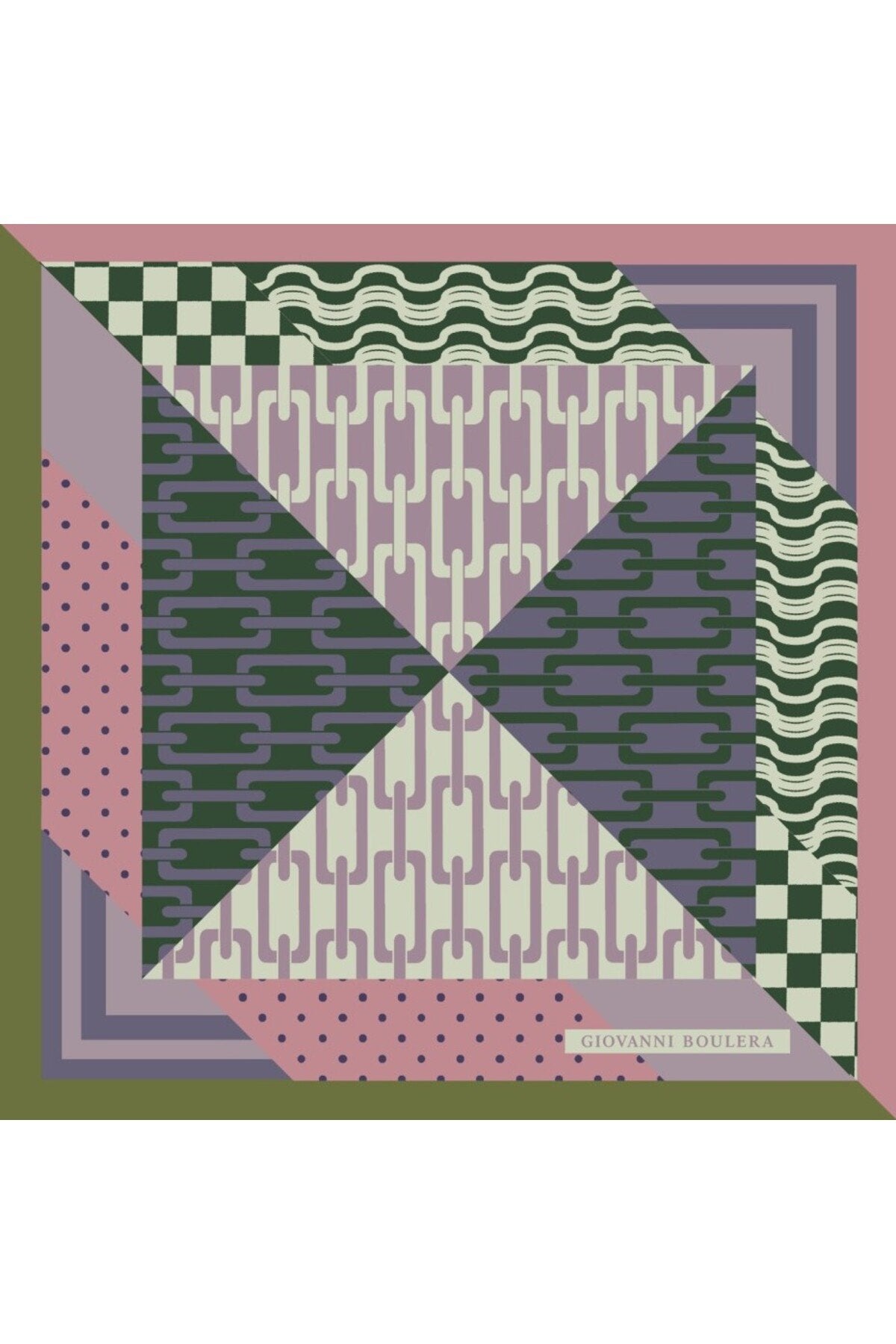 Geometric Patterned, Double-Sided Print, Super Hand-Stitched, 16mm Mulberry Twill Silk Scarf