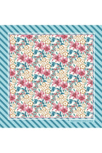 Blue Striped, Floral Print, Double-Sided Print, Super Hand-Stitched, 16mm Mulberry Twill Silk Shawl, Scarf