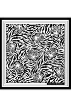 Kaplan Figürü ile Tasarlanmış Sİyah ve Beyaz Desenli Mulberry Twill İpek Eşarp Şal