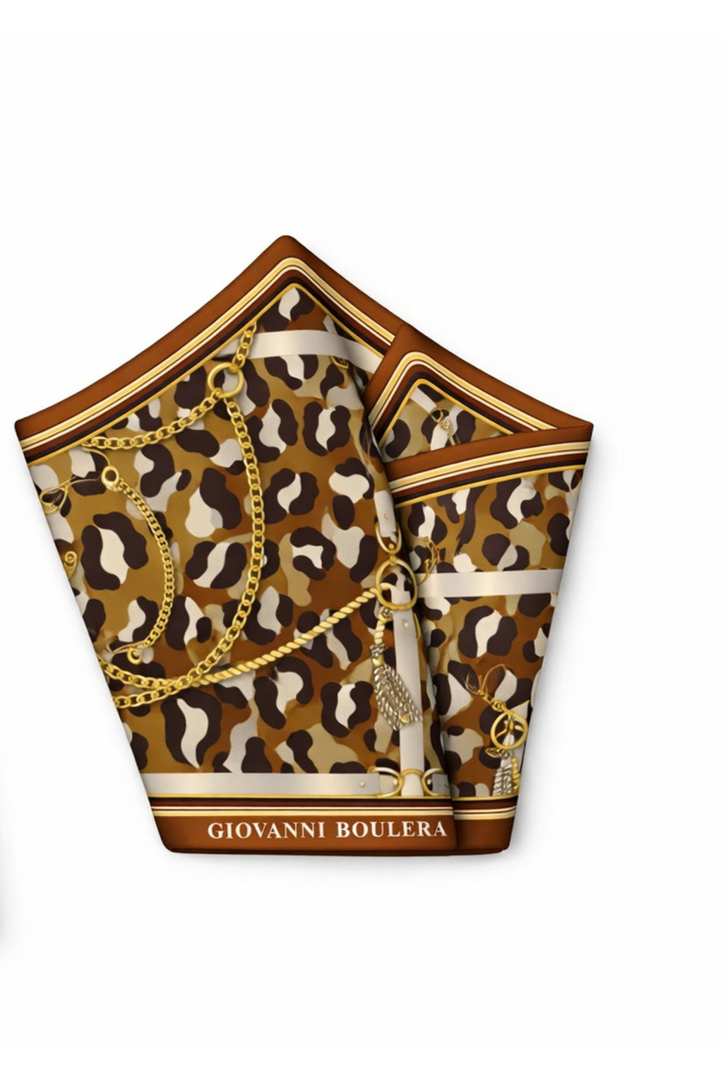 Leopard Print with Gold Chain, Double-Sided Print, Super Hand-Stitched, 16mm 100% Mulberry Twill Silk Scarf