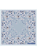 Blue Floral Print, Double-Sided Print, Hand-Rolled Edges, 16mm 100% Mulberry Twill Silk Scarf