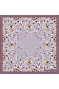 Lilac Floral Print,Double-Sided,Hand-Rolled,16 mm Mulberry Twill Silk Shawl,Scarf