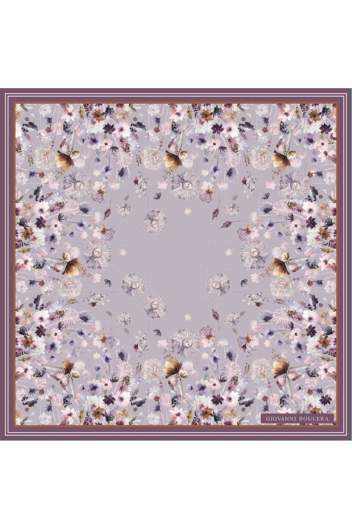 Lilac Floral Print,Double-Sided,Hand-Rolled,16 mm Mulberry Twill Silk Shawl,Scarf