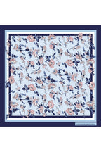 Mavi Tonlu Çiçek Desenli Çift Taraf Baskı ,Süper El Dikişi,16 mm %100 Mulberry Twill İpek Eşarp