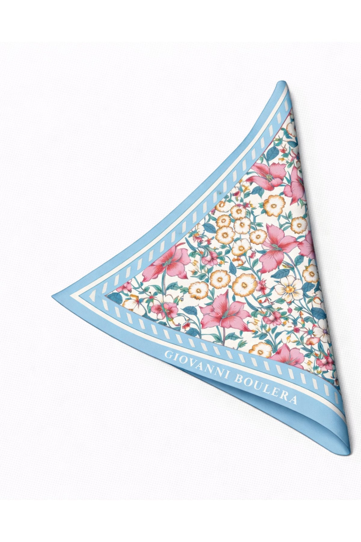 Mavi Çizgili,Çiçek Desenli,Çift Taraf Baskı,Süper El Dikişi,16 mm Mulberry Twill İpek Şal,Eşarp