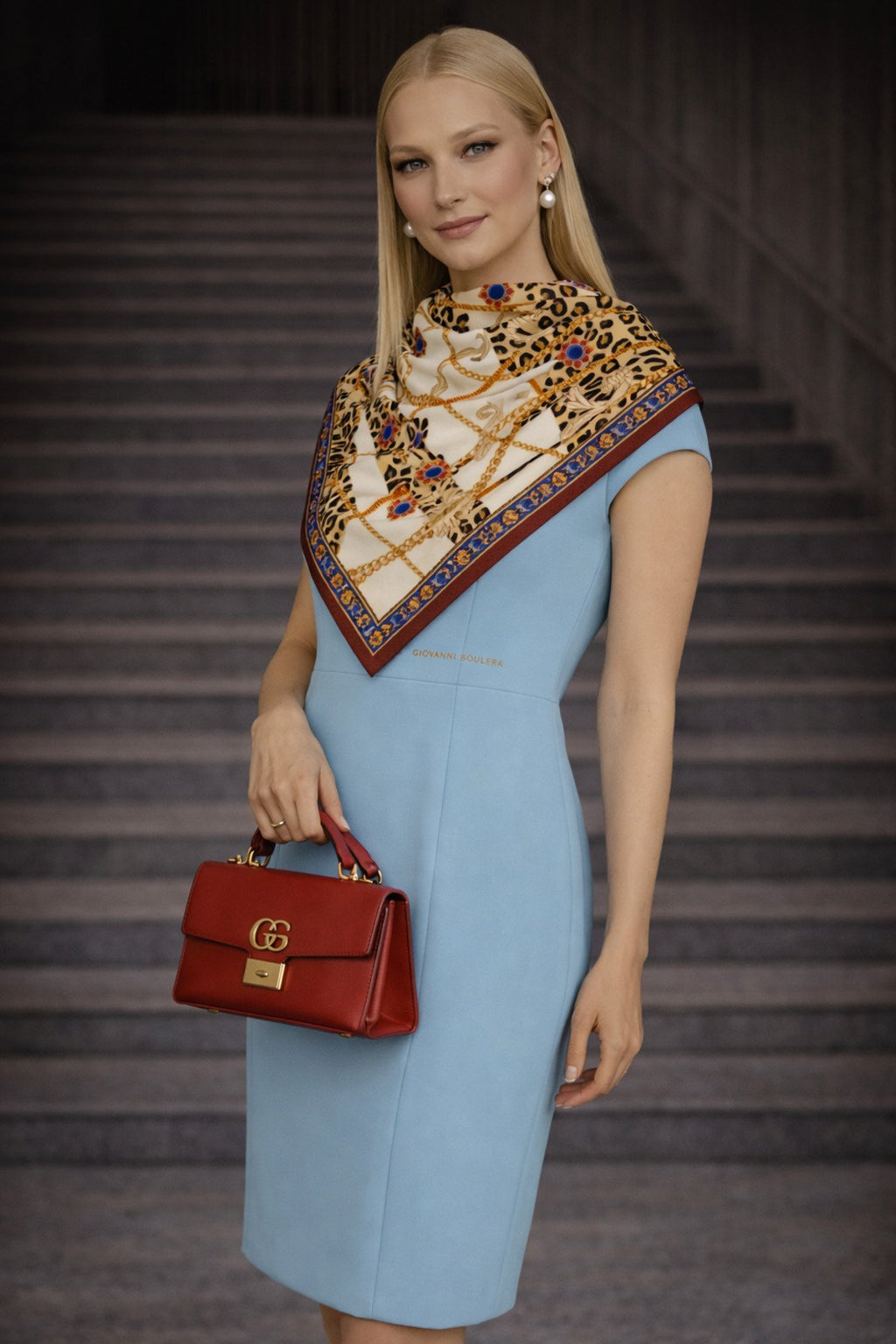 Leopar Zincir Desenli, Çift Taraf Baskı,Süper El Dikişi,16 mm Mulberry Twill İpek Şal Fular