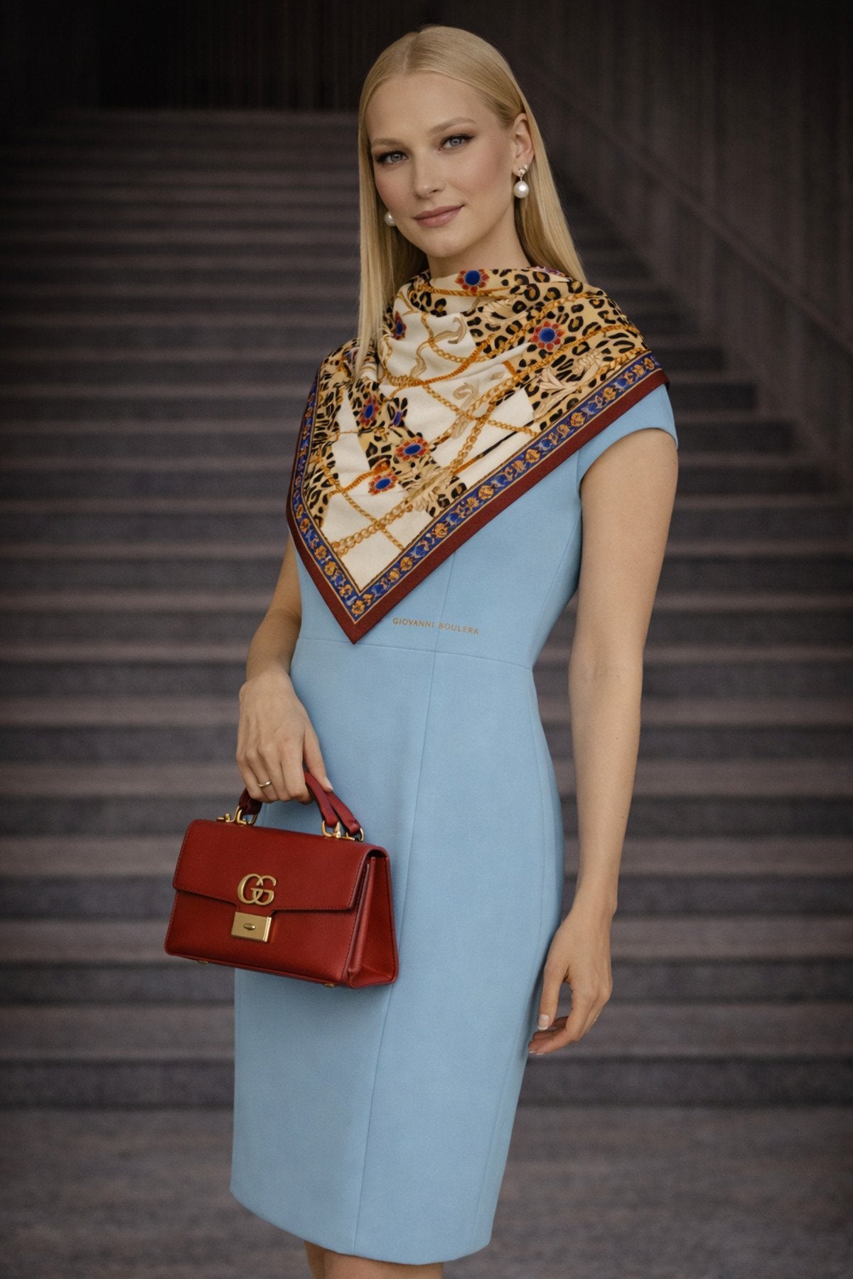 Leopar Zincir Desenli, Çift Taraf Baskı,Süper El Dikişi,16 mm Mulberry Twill İpek Şal Fular