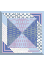 Modern Design Blue Toned Patterned Square Mulberry Twill Silk Scarf Shawl