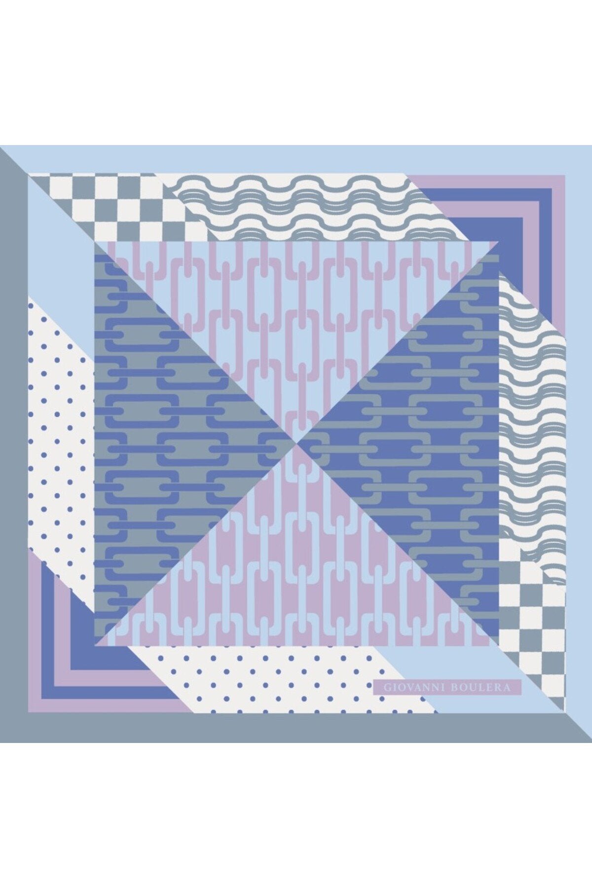 Modern Design Blue Toned Patterned Square Mulberry Twill Silk Scarf Shawl