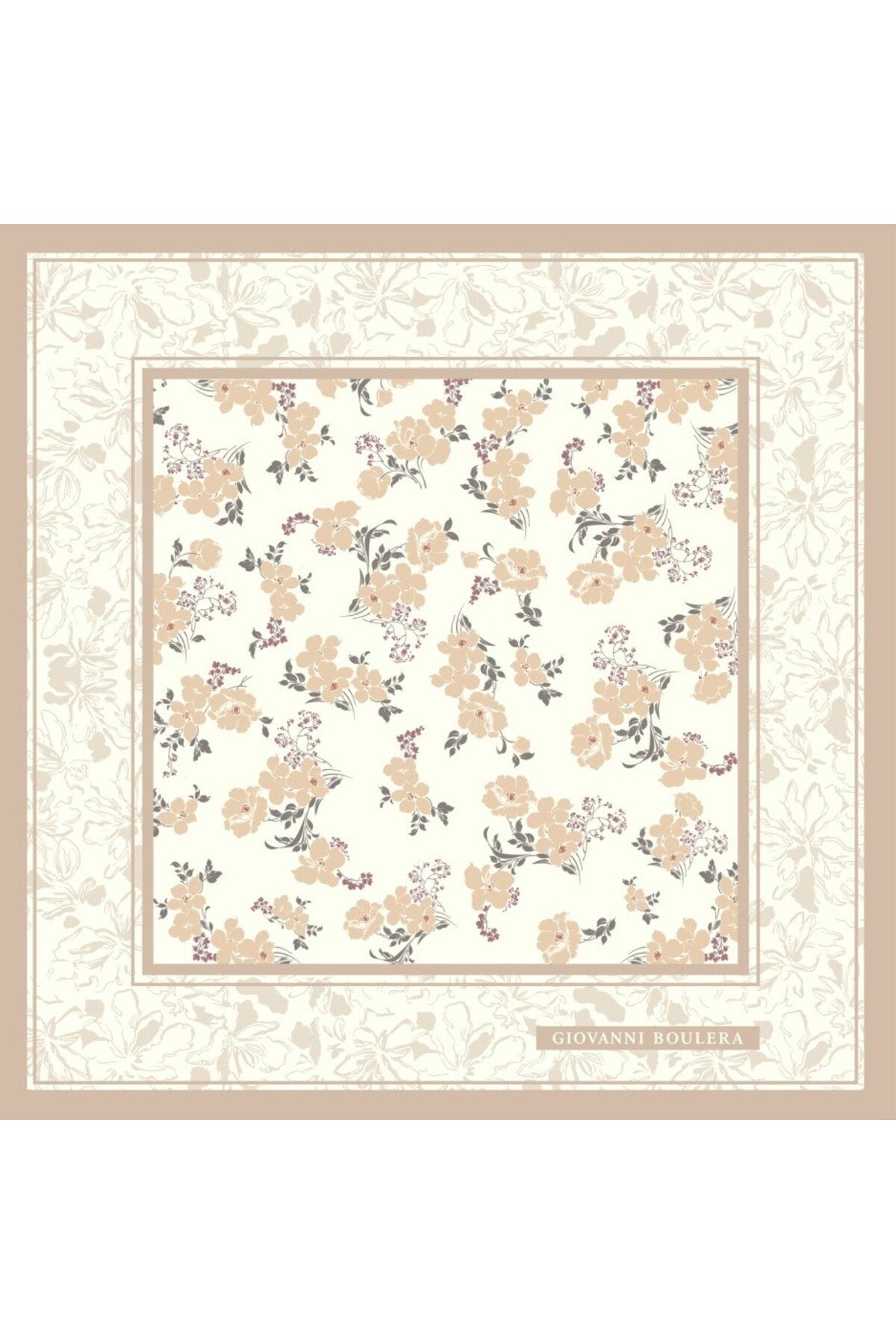 Cream Base Floral Pattern Double-Sided Print, Super Hand-Rolled Hem, 16mm Mulberry Twill Silk Scarf