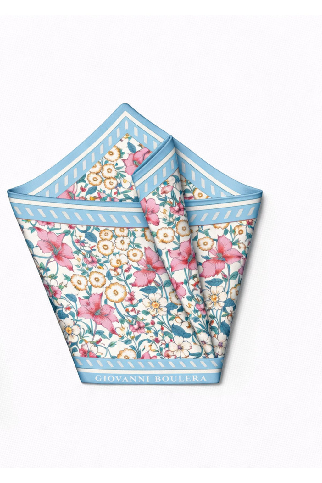 Mavi Çizgili,Çiçek Desenli,Çift Taraf Baskı,Süper El Dikişi,16 mm Mulberry Twill İpek Şal,Eşarp