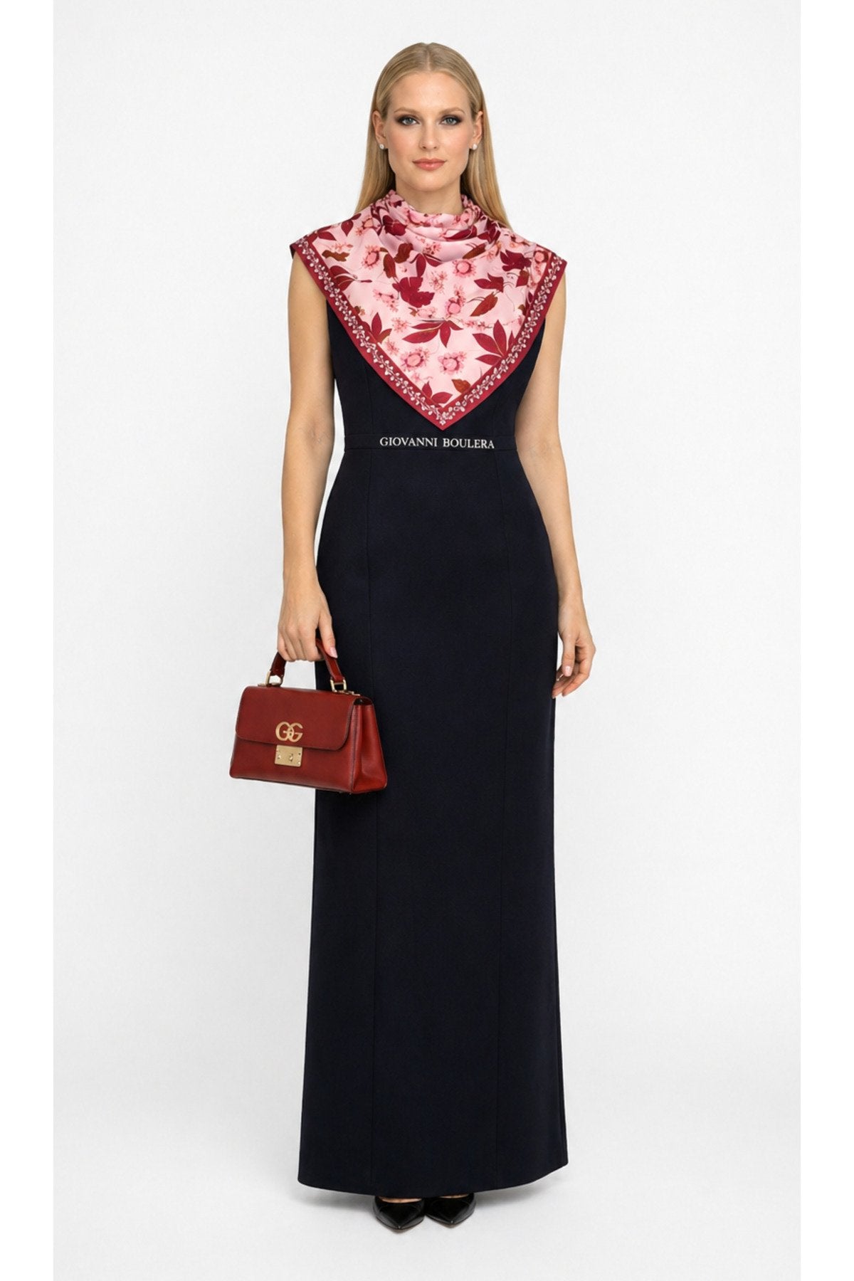 Pembe ve Kırmızı Çiçek Desenli,Çift Taraf Baskı,Süper El Dikişi,16 mm Mulberry Twill İpek Şal