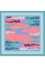 Mavi Pembe Desenli,Çift Taraf Baskı,Süper El Dikişi,16 mm Mulberry Twill İpek Şal,Eşarp