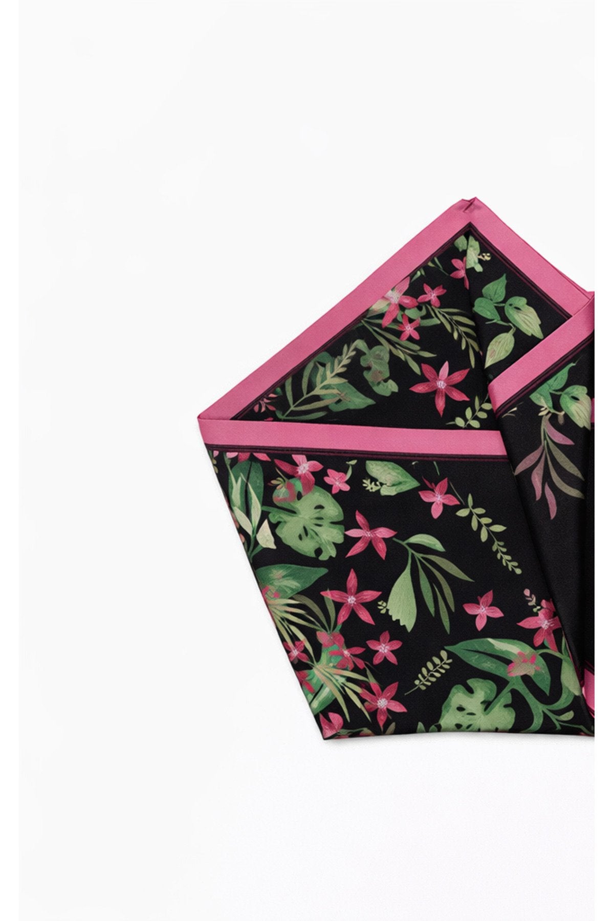 Black and Green Toned Floral Pattern, Double-Sided Print, Super Hand Stitched, 16mm Mulberry Twill Silk Scarf, Shawl