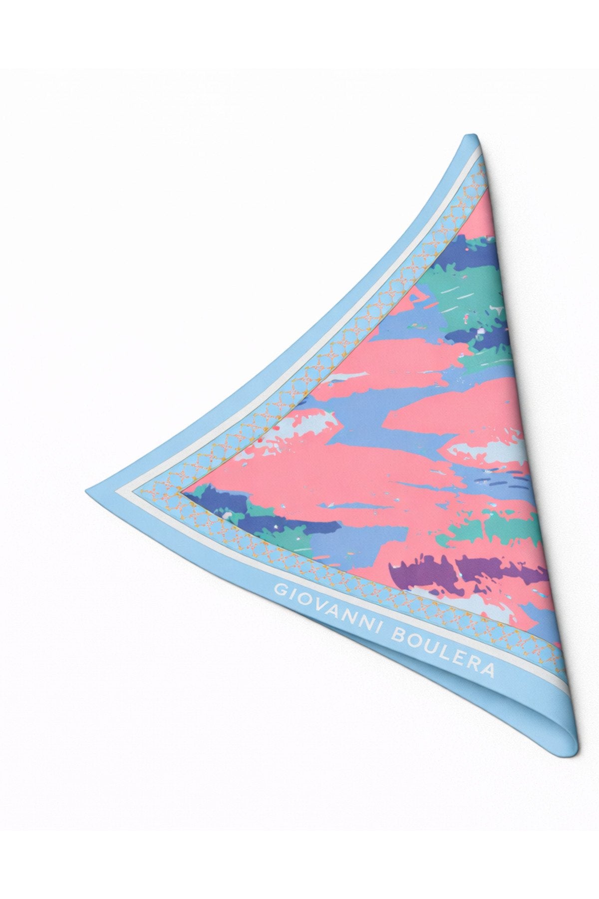Mavi Pembe Desenli,Çift Taraf Baskı,Süper El Dikişi,16 mm Mulberry Twill İpek Şal,Eşarp