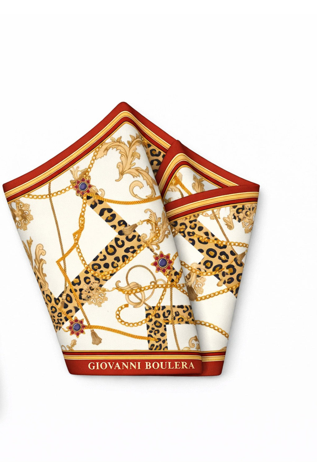 Leopar Zincir Desenli, Çift Taraf Baskı,Süper El Dikişi,16 mm Mulberry Twill İpek Şal Fular