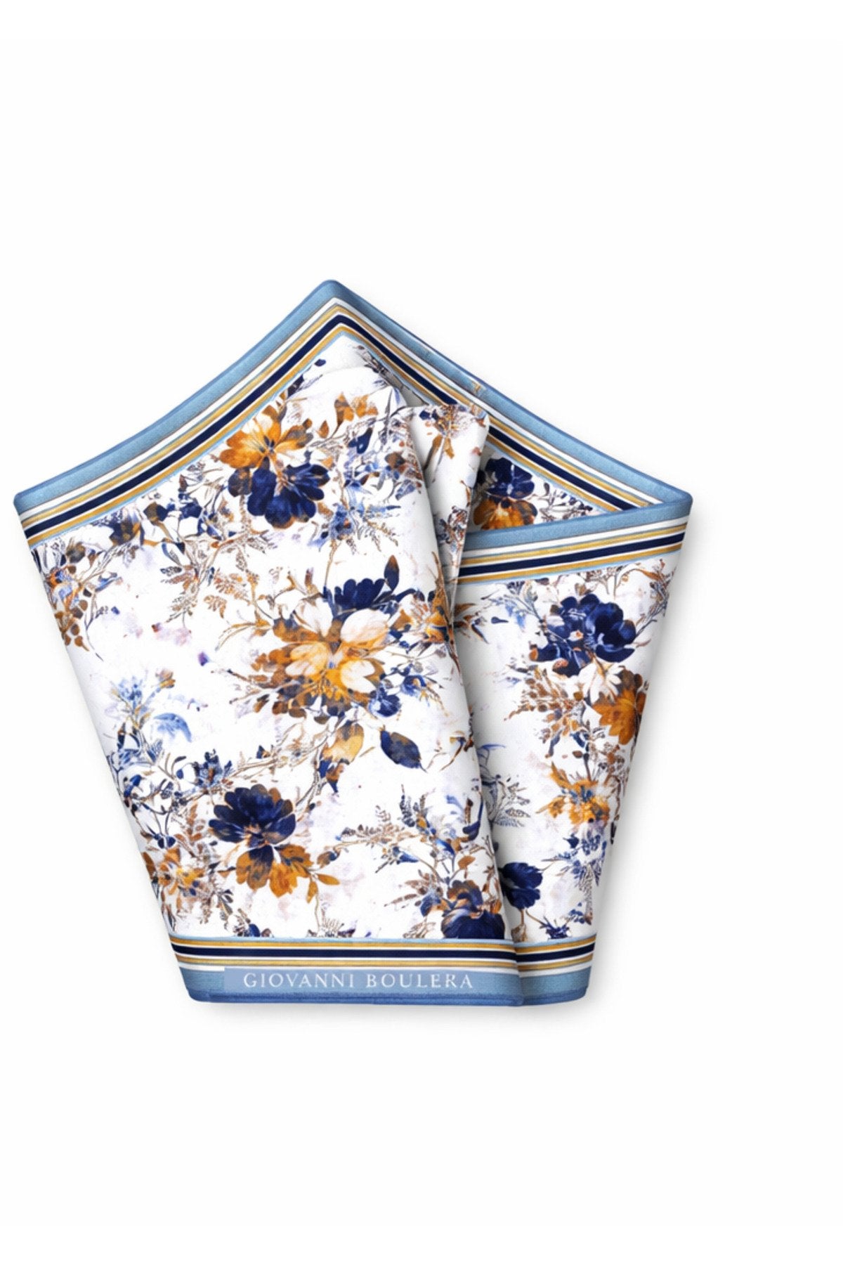 Açık Mavi Fon Üzerinde Çiçek Desenli Mulberry Twillİpek Eşarp Şal