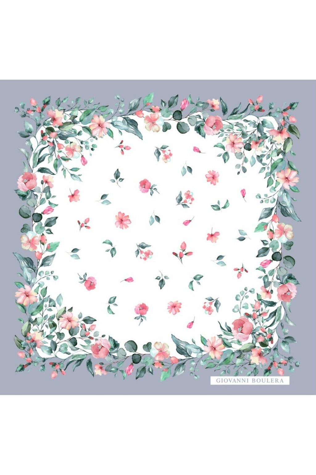 Lilac, White Floral Pattern, Double-Sided Print, Super Hand-Stitched, 16mm 100% Mulberry Twill Silk Shawl, Scarf
